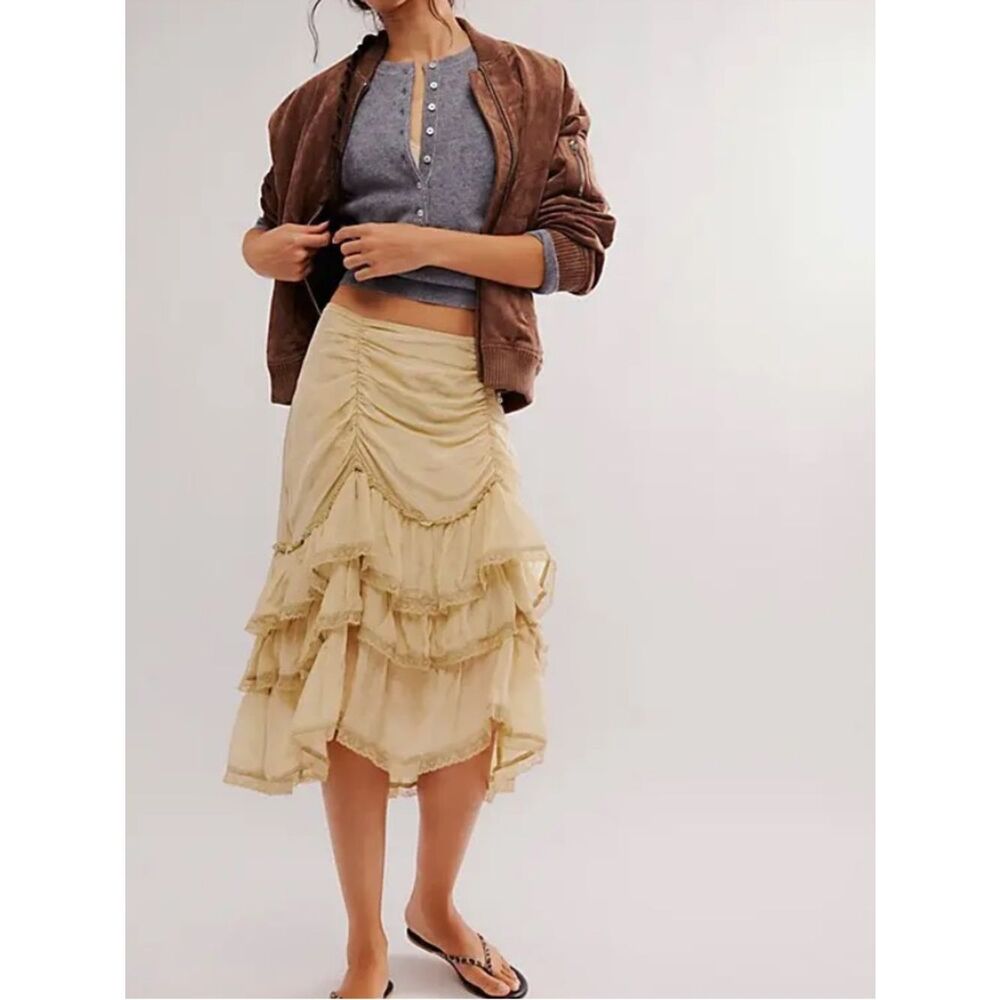 Free People Calliope Ruffle Midi Skirt in Sage